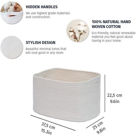 Set of 3 White Shelf Baskets for Organizing, Storage Baskets for Shelves, Square - Picture 2 of 7